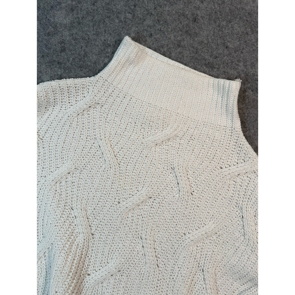 Poof Apparel Women White Chenille Cable Knit Mock Neck Sweater Large